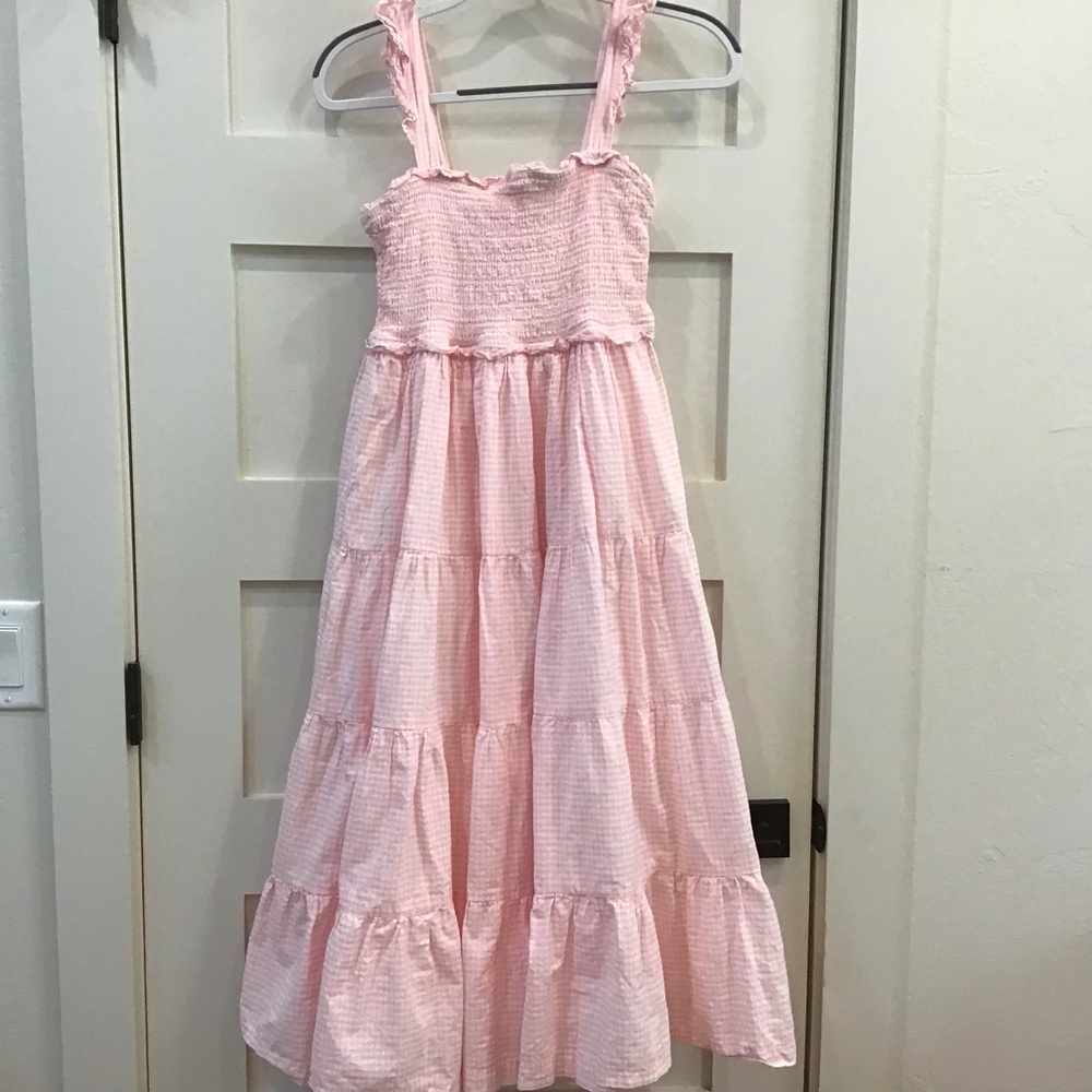Woman's Ruffle Butts Light Pink & White Gingham Checked Dress